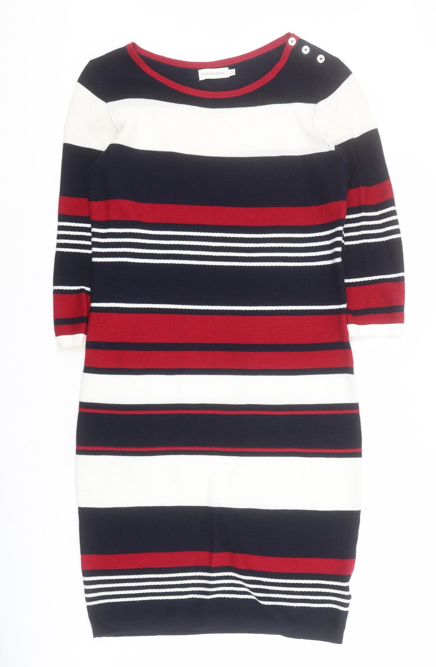 Paraphrase Womens Blue Striped Cotton Jumper Dress  Size M  Round Neck Pullover