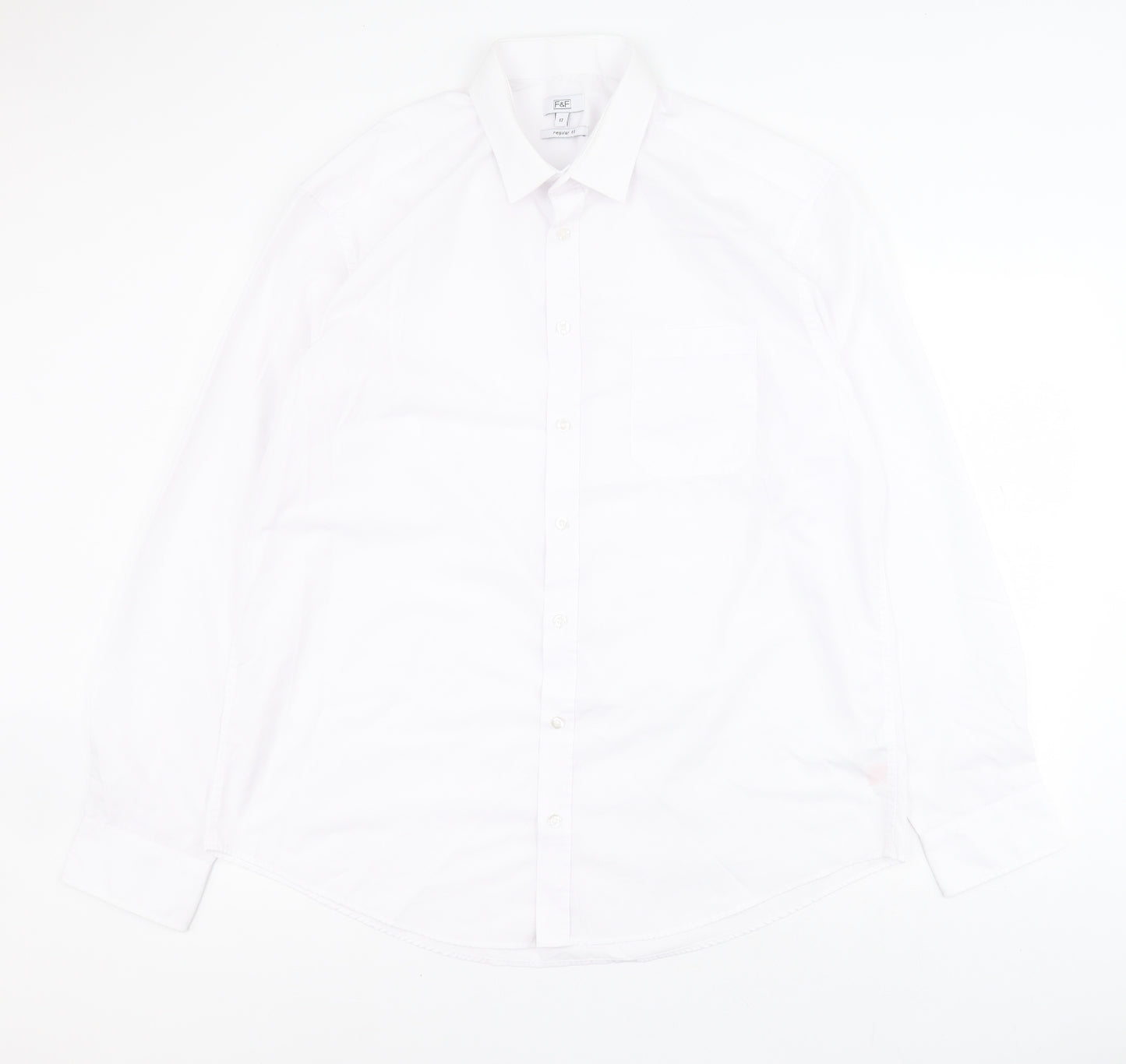 F&F Mens White  Polyester  Dress Shirt Size 17 Collared Button