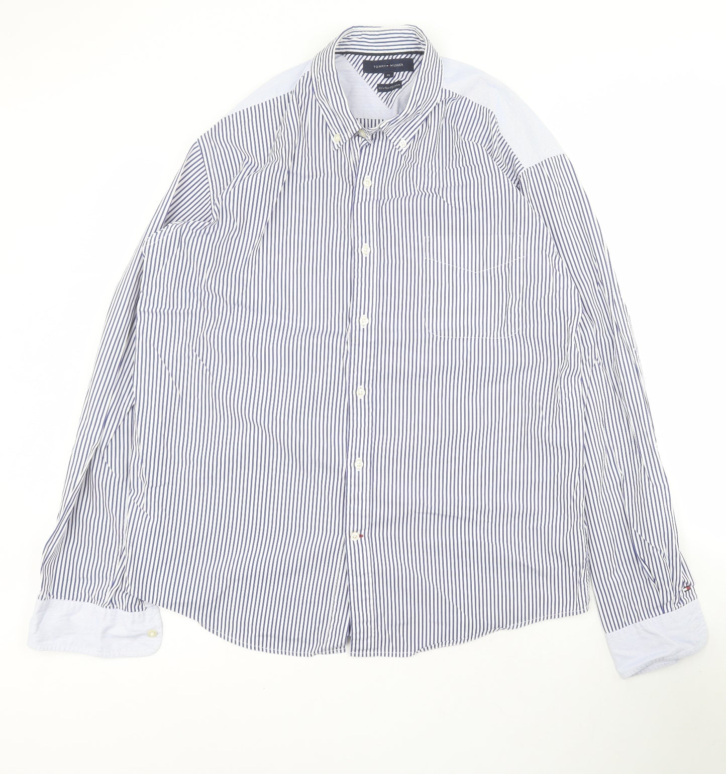 Tommy Hilfiger Mens Blue Striped Cotton  Button-Up Size XL Collared Button