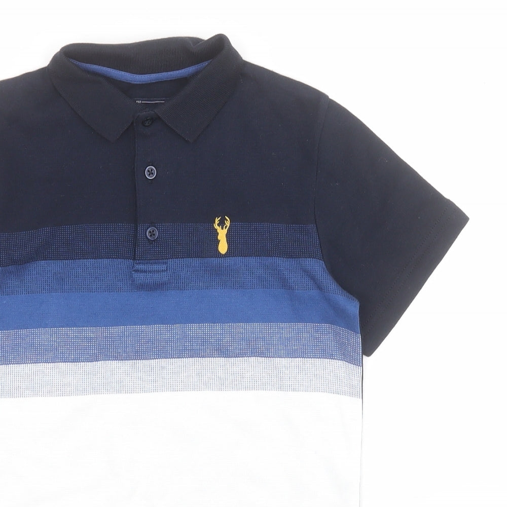 NEXT Boys Blue Striped 100% Cotton Pullover Polo Size 7 Years Collared Button