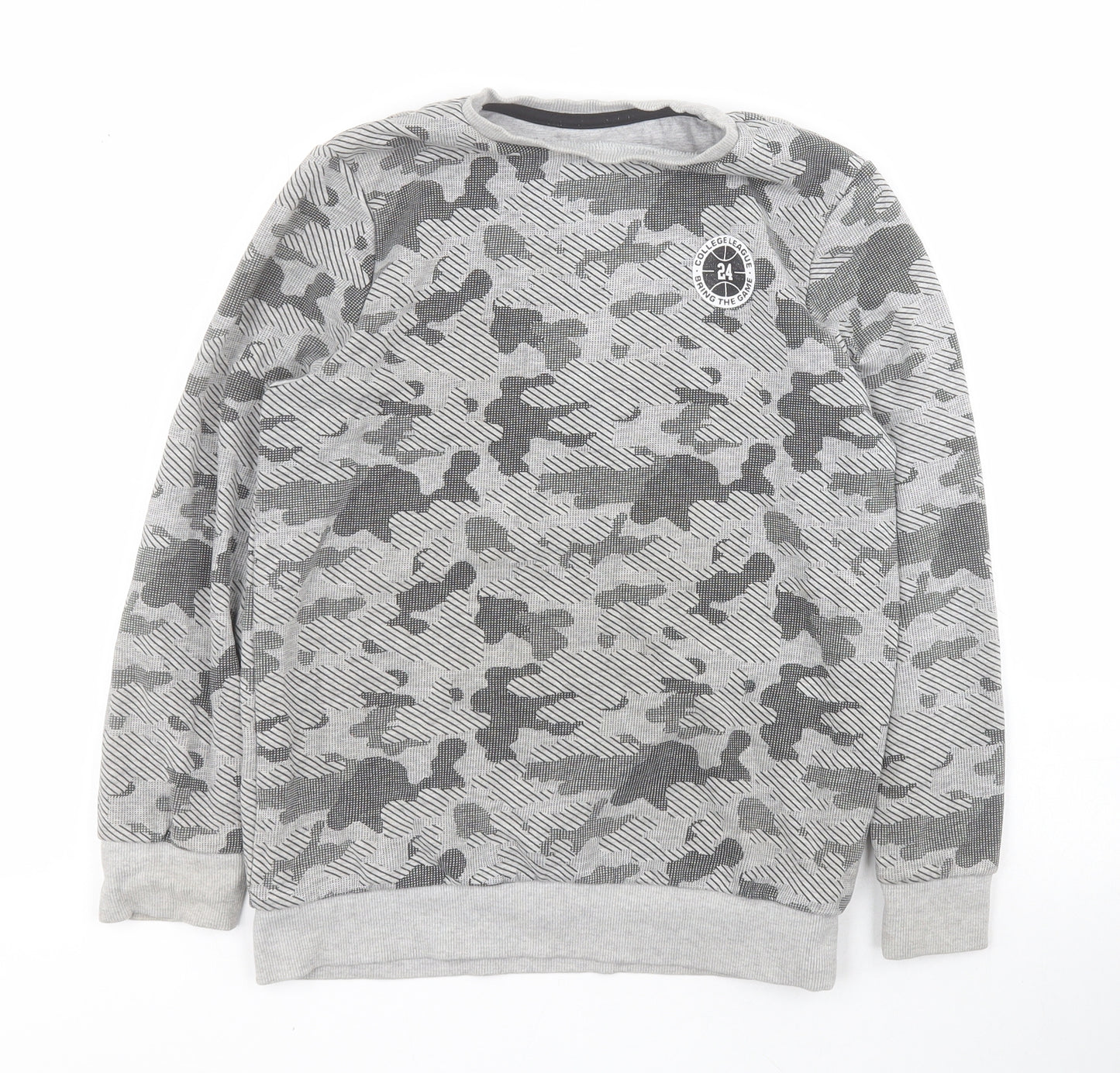 F&F Boys Grey Camouflage Cotton Henley Sweatshirt Size 9-10 Years  Pullover