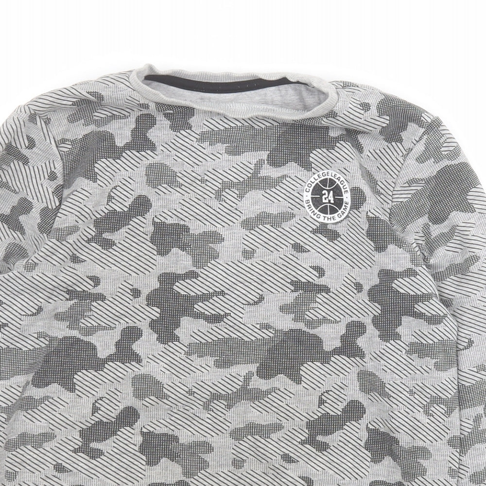 F&F Boys Grey Camouflage Cotton Henley Sweatshirt Size 9-10 Years  Pullover