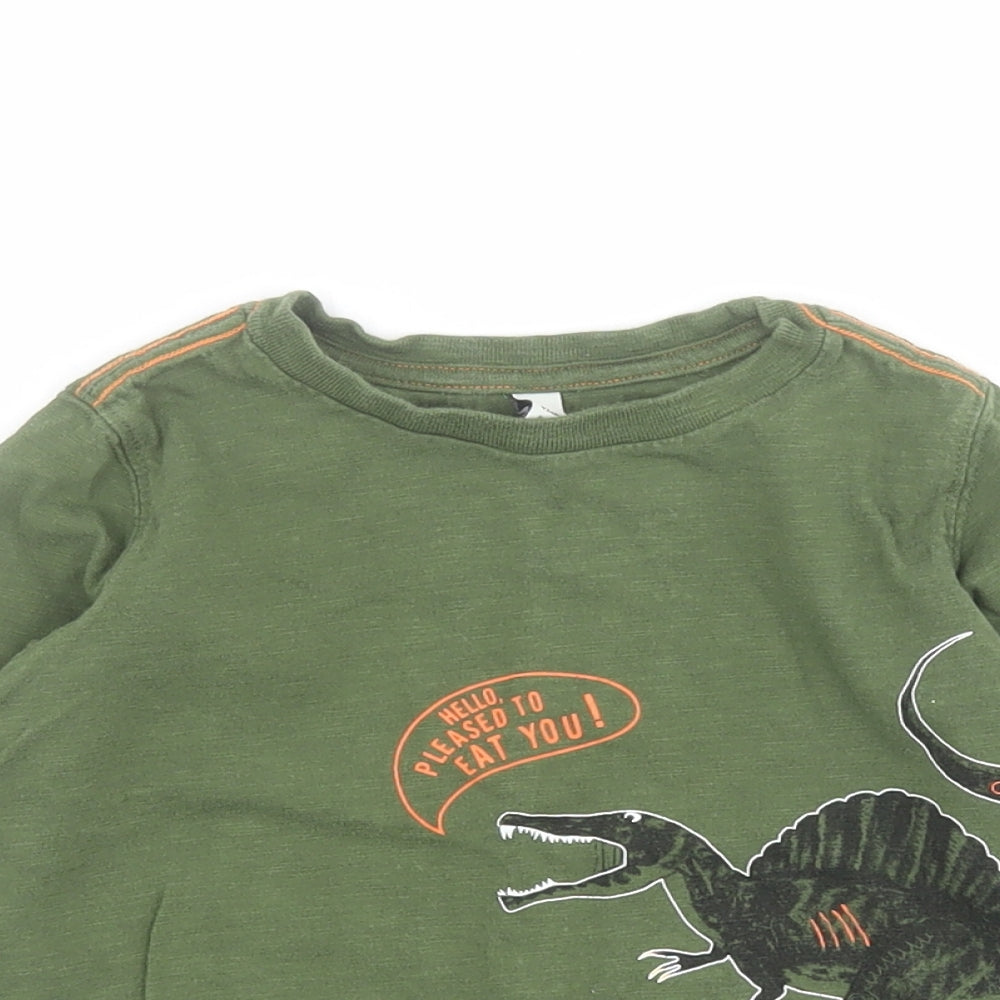 Joules Boys Green  100% Cotton Pullover T-Shirt Size 2 Years Round Neck Pullover - Dinosaur