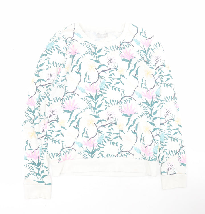 Matalan Girls White Floral Cotton Pullover Hoodie Size 12 Years  Pullover