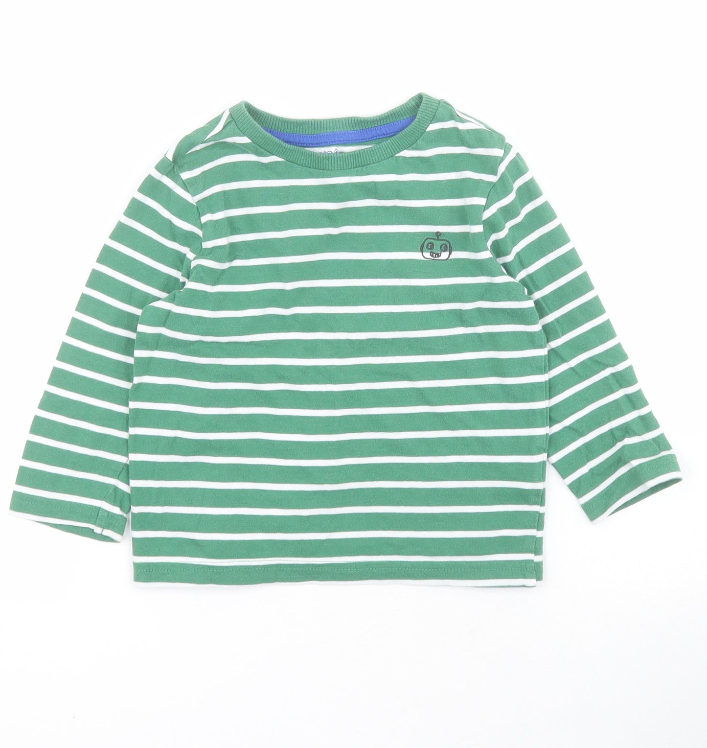 F&F Baby Green Striped 100% Cotton Basic Polo Size 18-24 Months Crew Neck Pullover - Robot