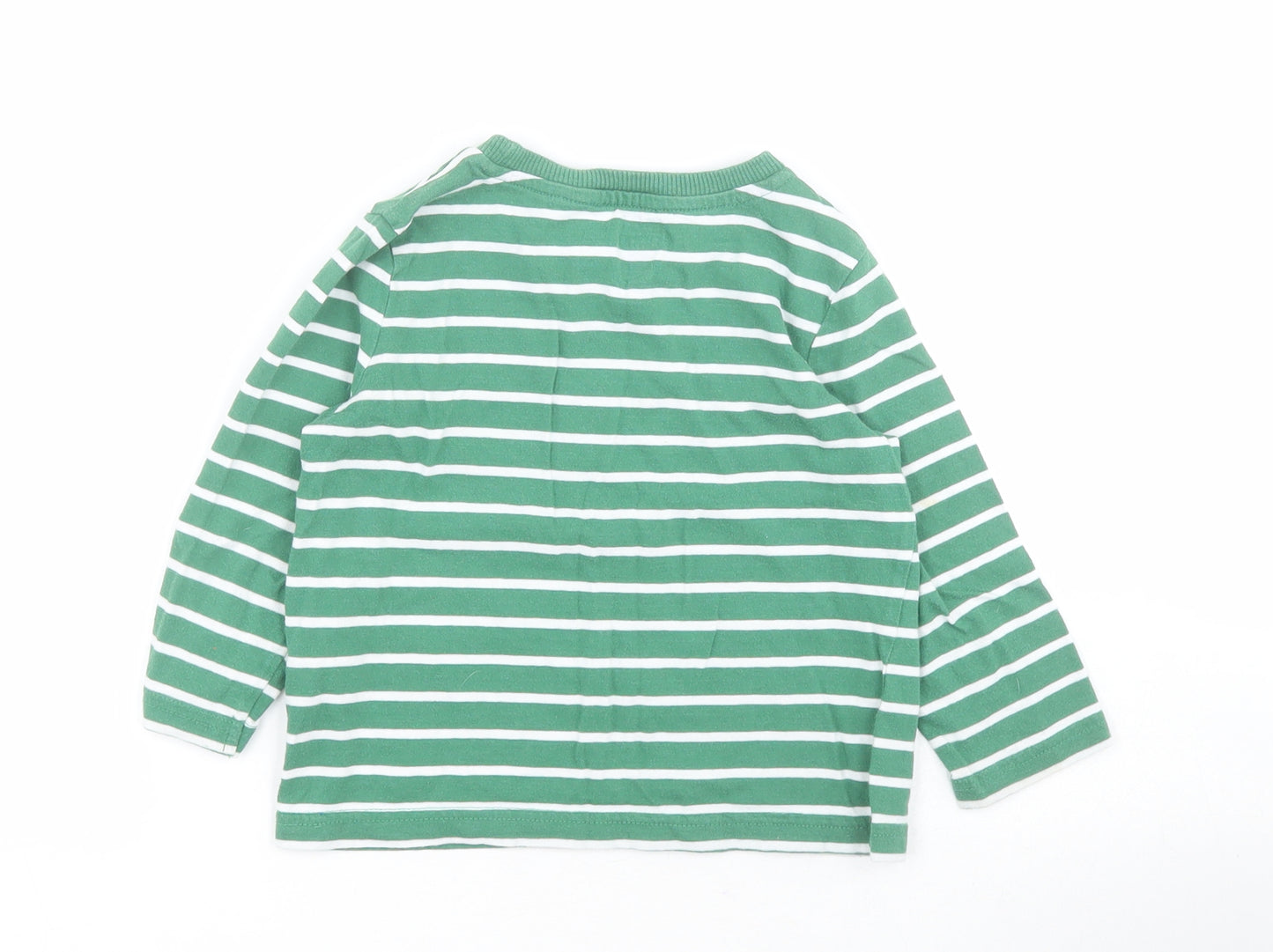 F&F Baby Green Striped 100% Cotton Basic Polo Size 18-24 Months Crew Neck Pullover - Robot