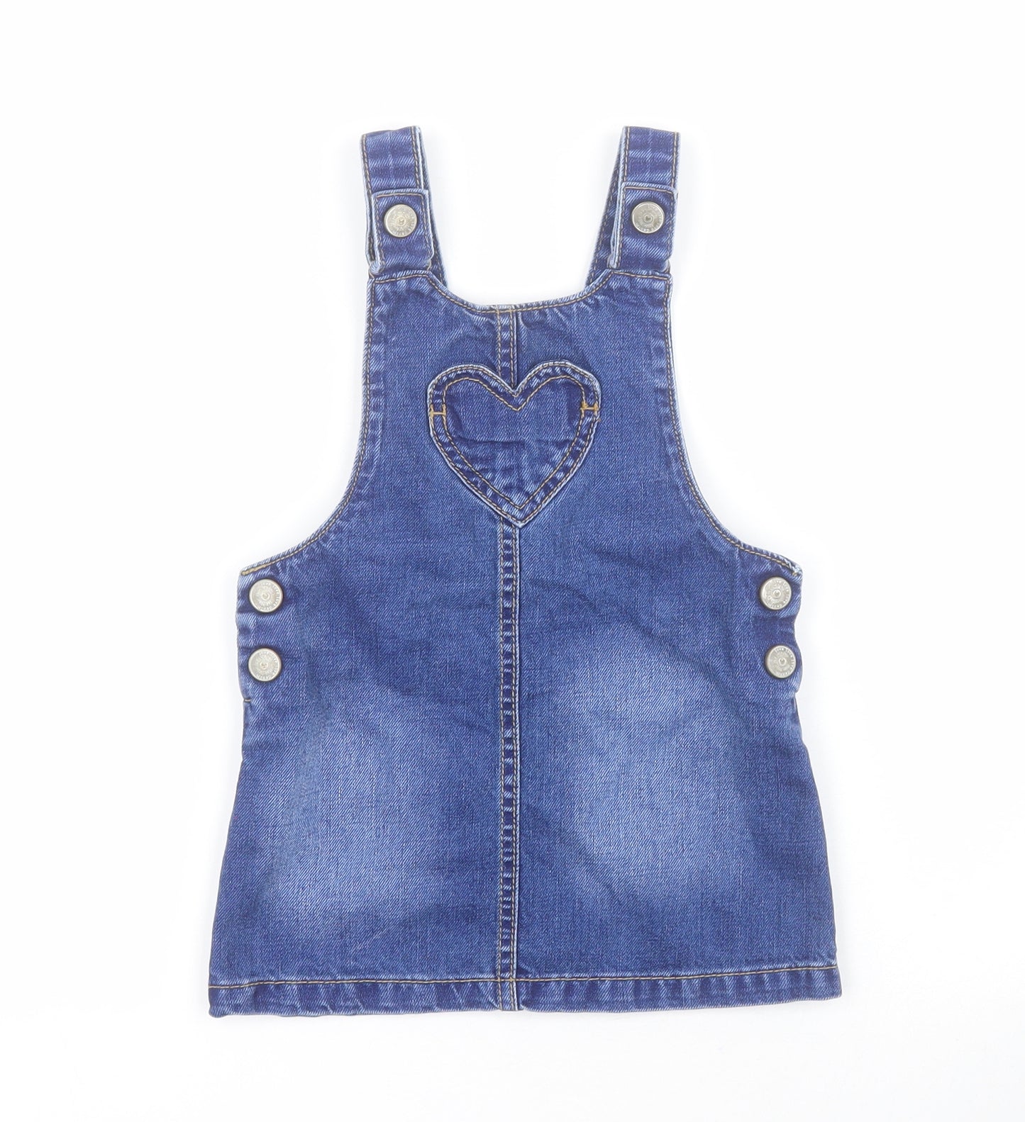 Mothercare Baby Blue  100% Cotton Pinafore/Dungaree Dress  Size 18-24 Months  Square Neck Button