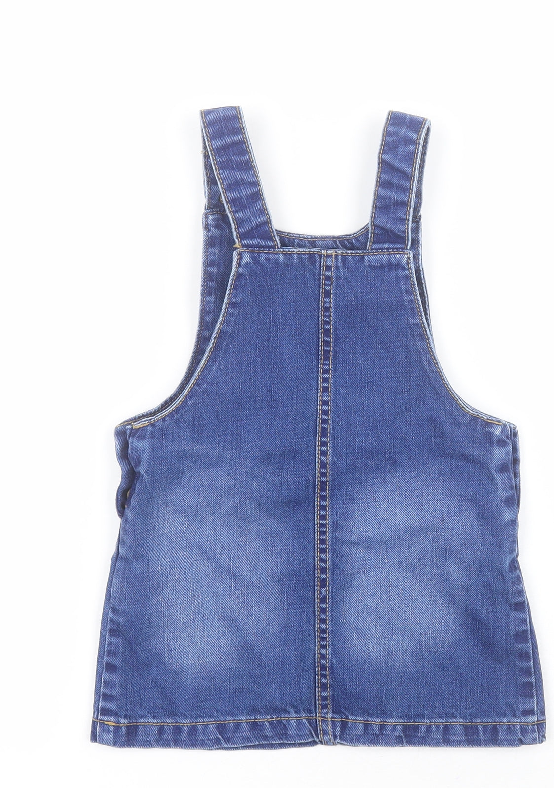 Mothercare Baby Blue  100% Cotton Pinafore/Dungaree Dress  Size 18-24 Months  Square Neck Button