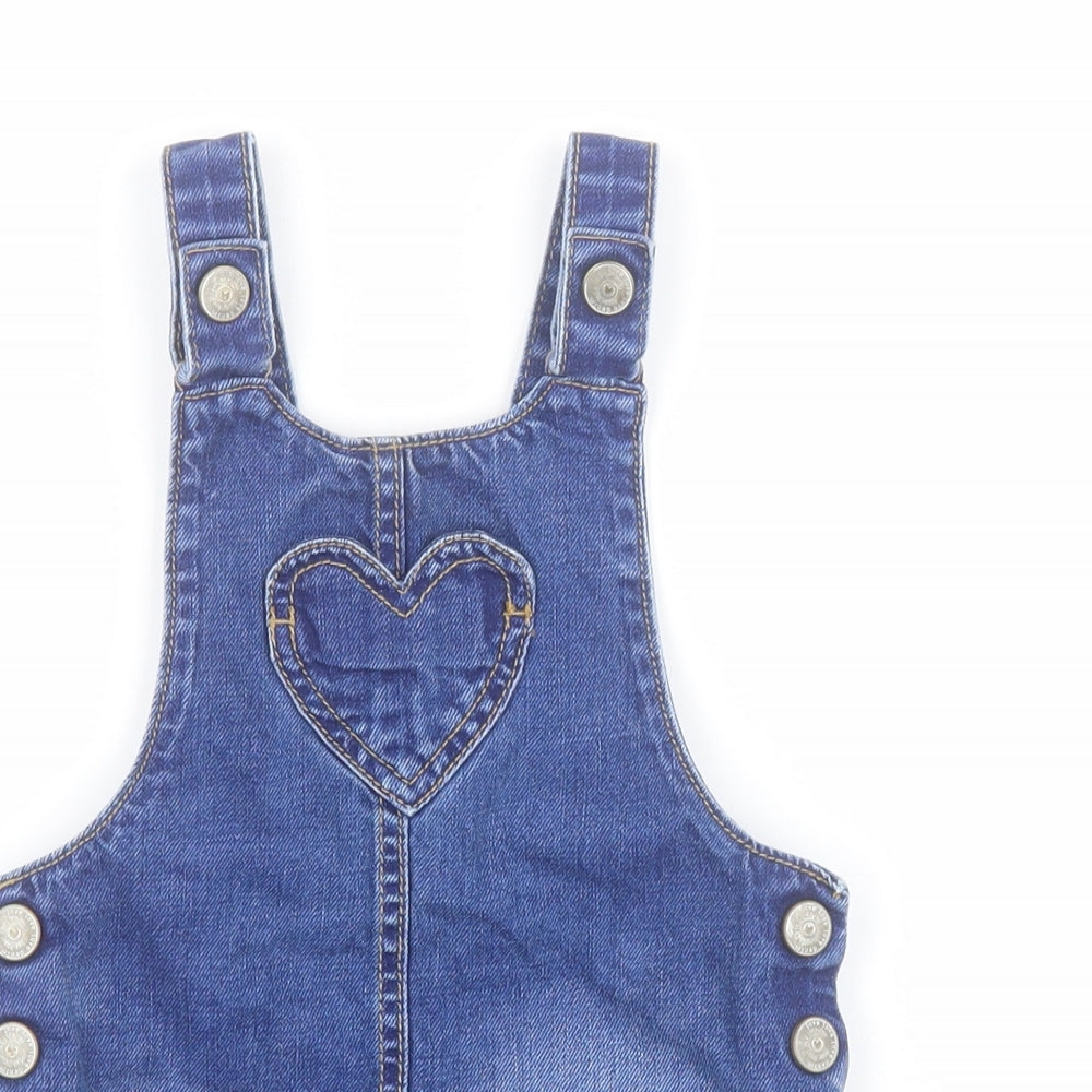Mothercare Baby Blue  100% Cotton Pinafore/Dungaree Dress  Size 18-24 Months  Square Neck Button