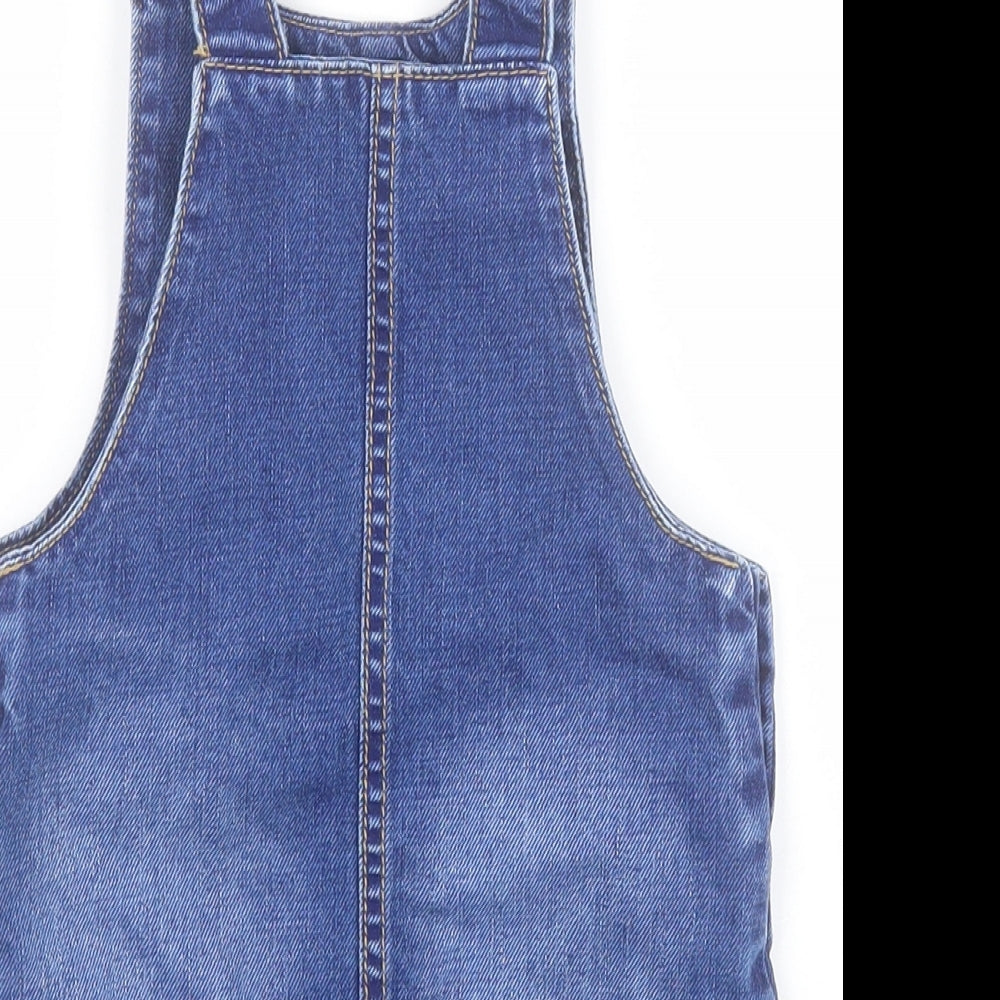 Mothercare Baby Blue  100% Cotton Pinafore/Dungaree Dress  Size 18-24 Months  Square Neck Button