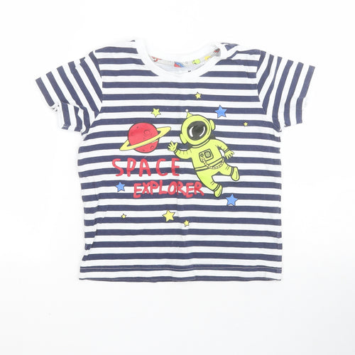 Matalan Baby Blue Striped 100% Cotton Pullover T-Shirt Size 18-24 Months Crew Neck Pullover - Space