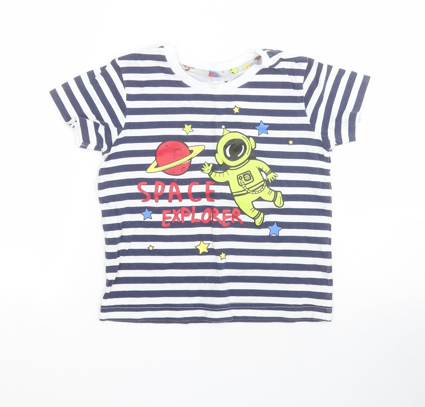 Matalan Baby Blue Striped 100% Cotton Pullover T-Shirt Size 18-24 Months Crew Neck Pullover - Space