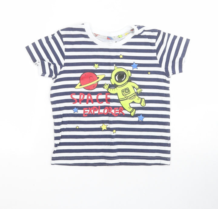 Matalan Baby Blue Striped 100% Cotton Pullover T-Shirt Size 18-24 Months Crew Neck Pullover - Space