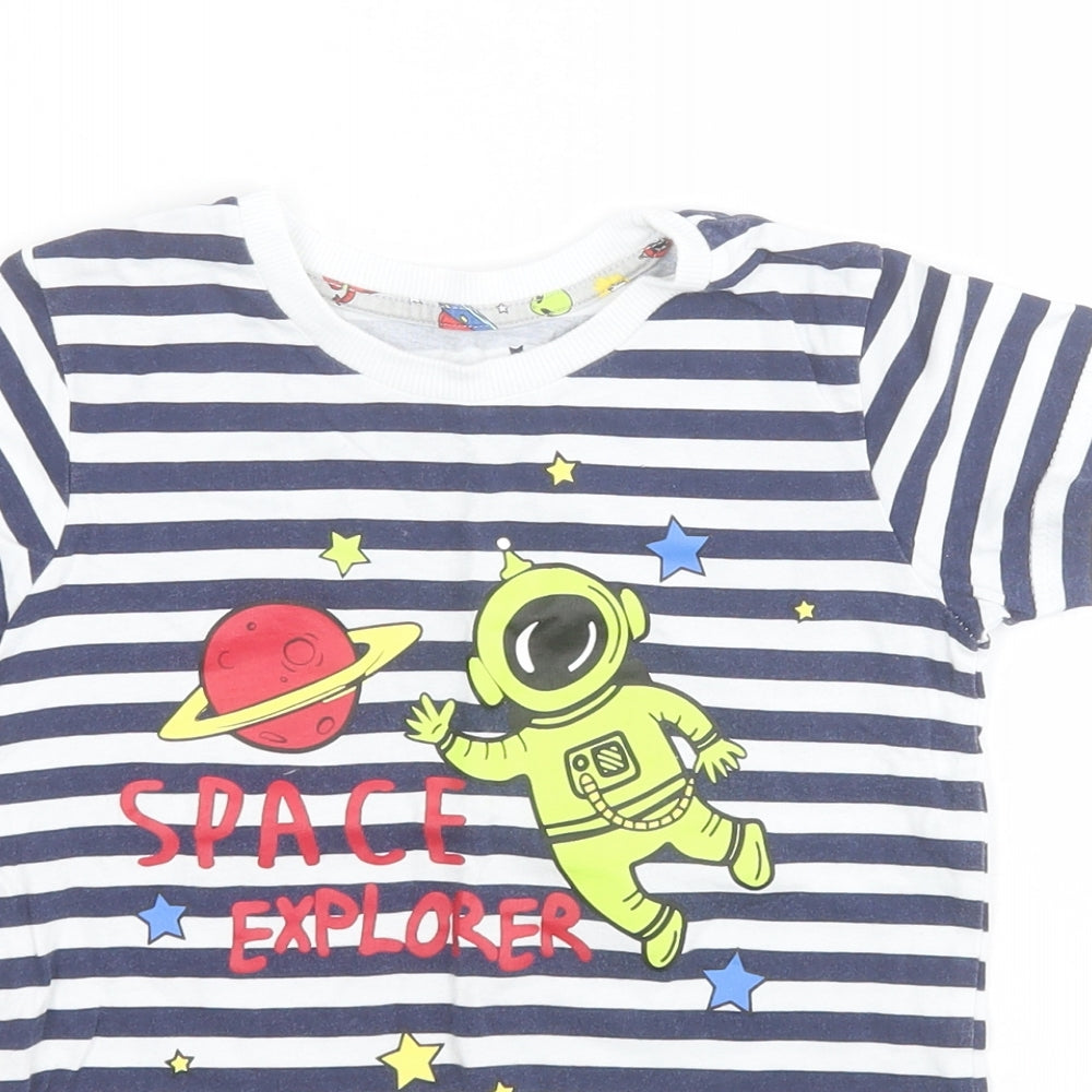 Matalan Baby Blue Striped 100% Cotton Pullover T-Shirt Size 18-24 Months Crew Neck Pullover - Space