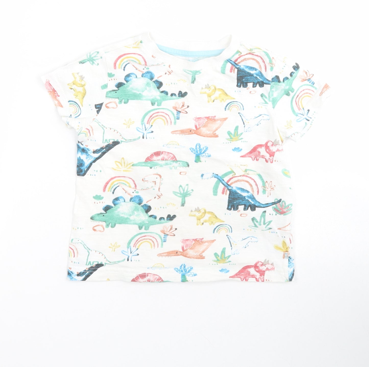 F&F Baby White  100% Cotton Pullover T-Shirt Size 18-24 Months Crew Neck Pullover - Dinosaur