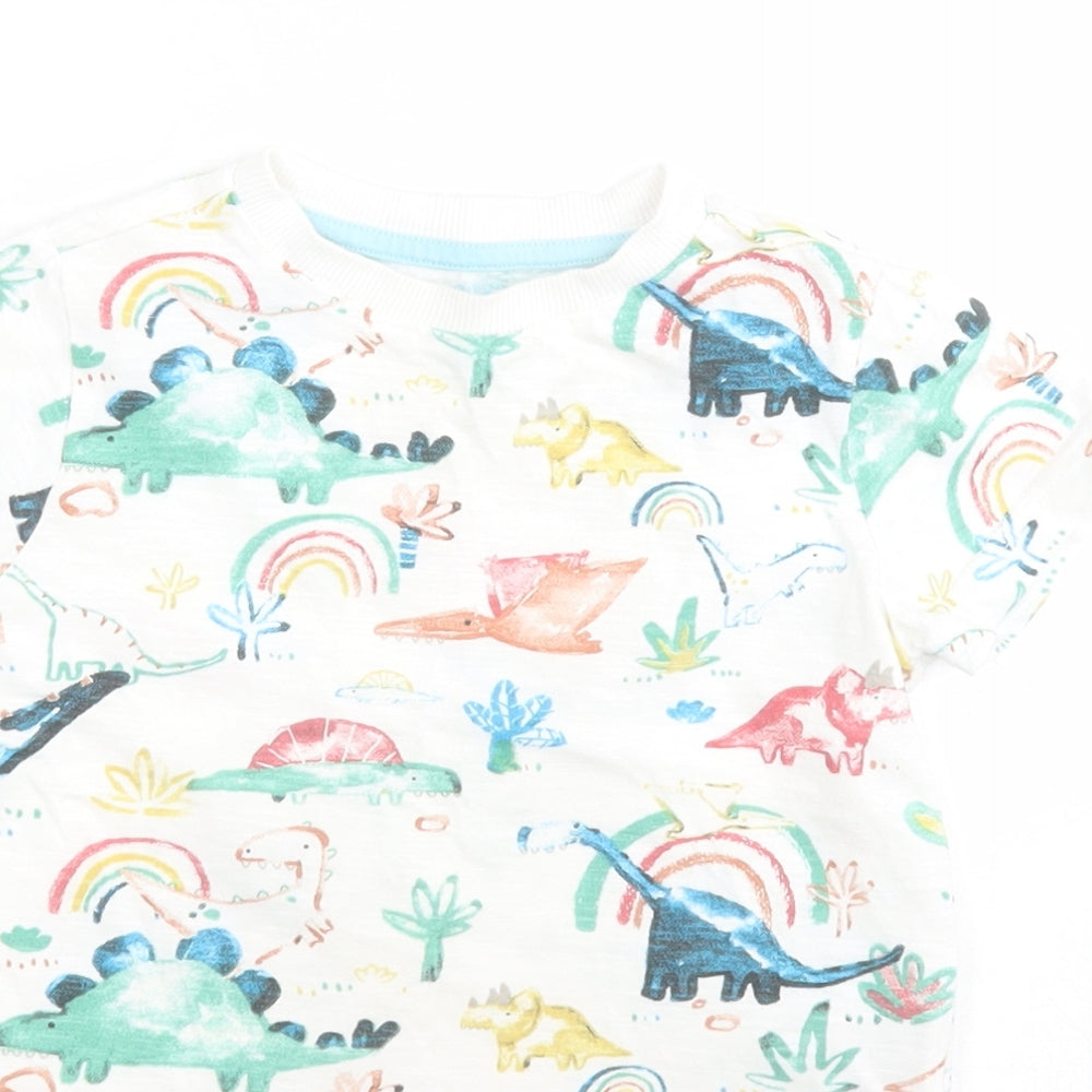 F&F Baby White  100% Cotton Pullover T-Shirt Size 18-24 Months Crew Neck Pullover - Dinosaur