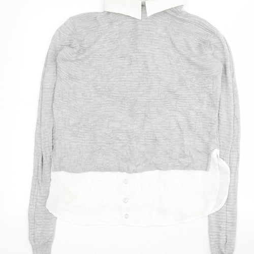 Primark Womens Grey Collared  Viscose Pullover Jumper Size 12