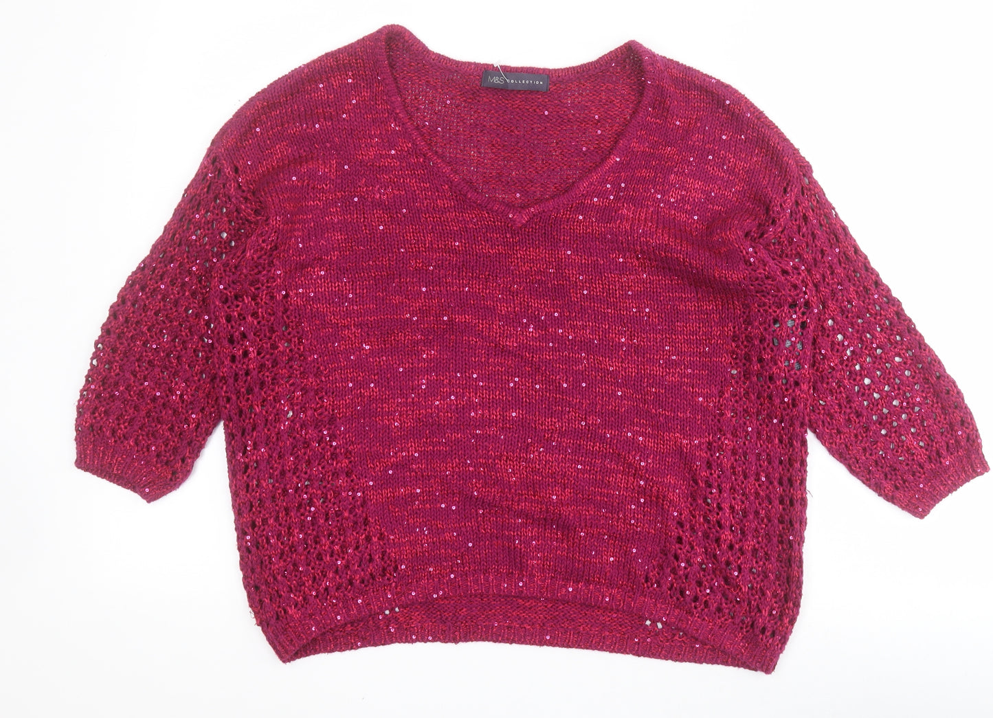 Marks and Spencer Womens Pink V-Neck  Cotton Pullover Jumper Size 10