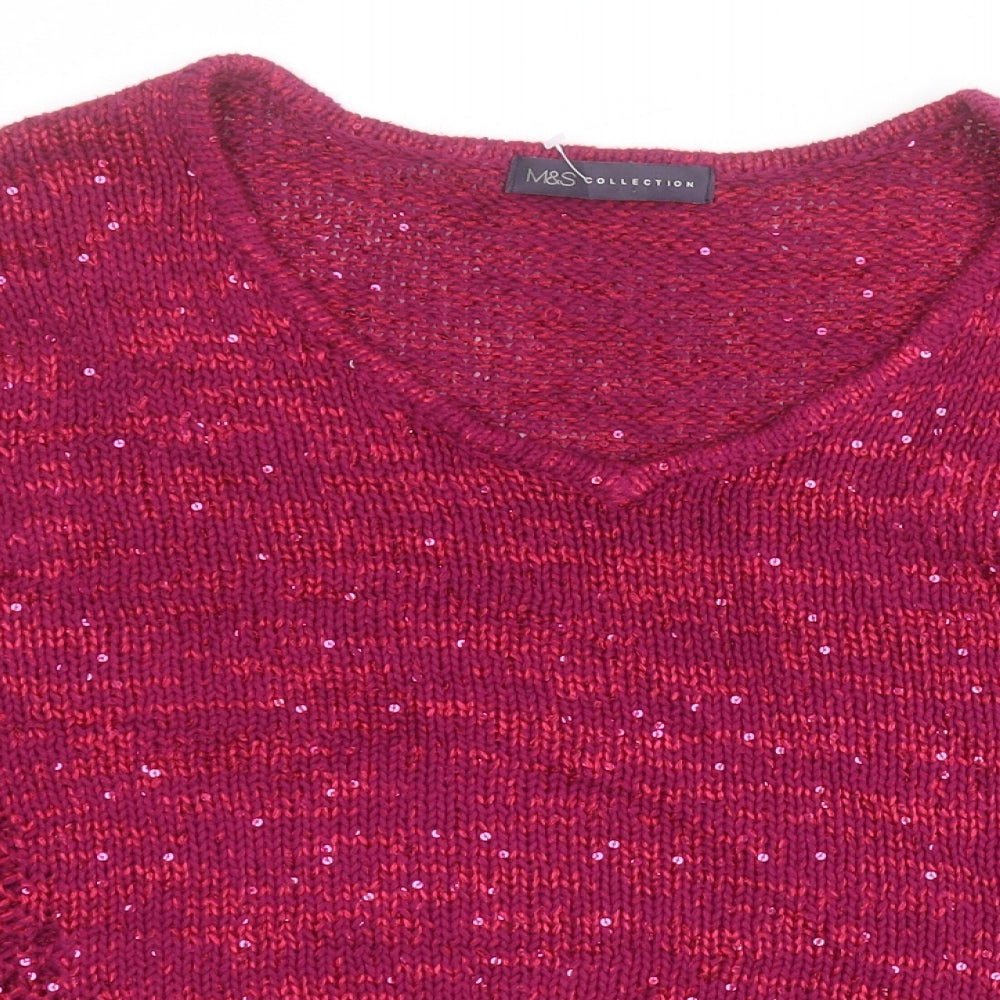 Marks and Spencer Womens Pink V-Neck  Cotton Pullover Jumper Size 10