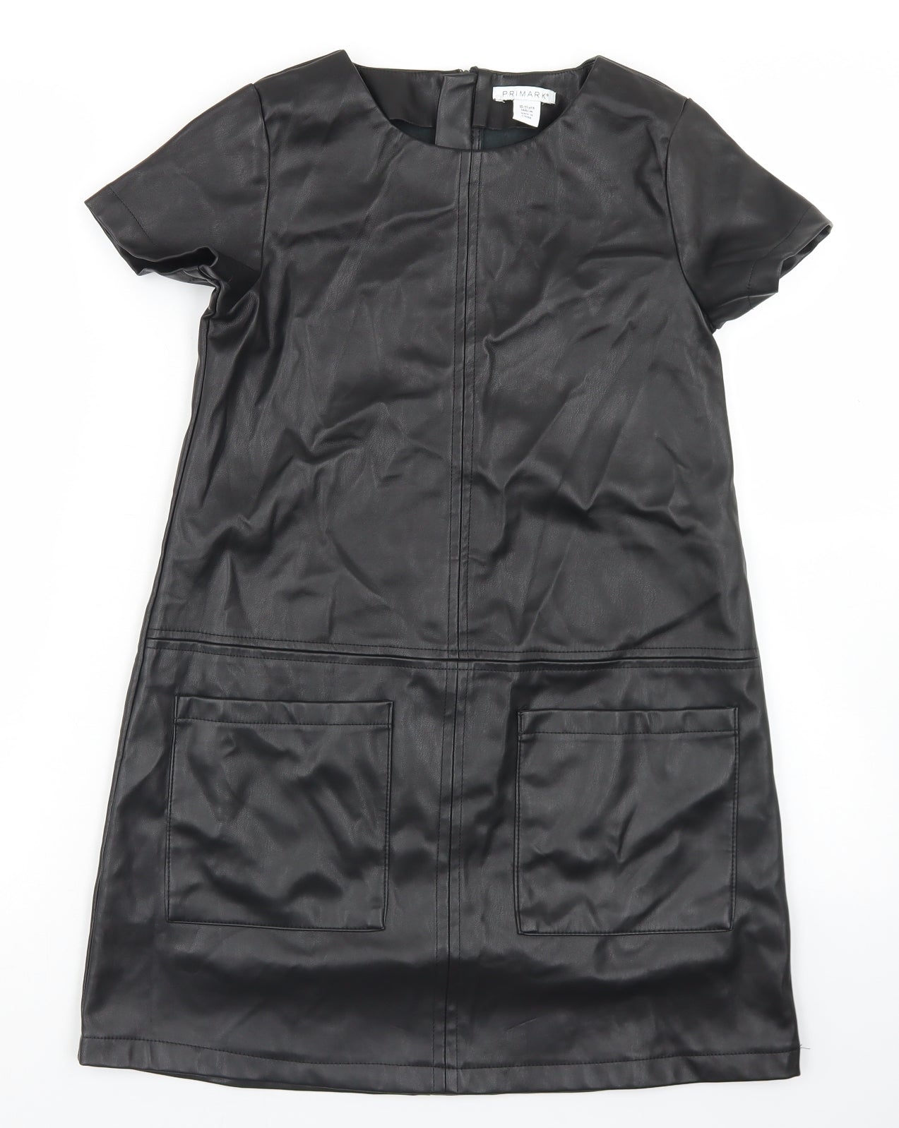 Primark Girls Black  Polyurethane A-Line  Size 10-11 Years  Round Neck Zip
