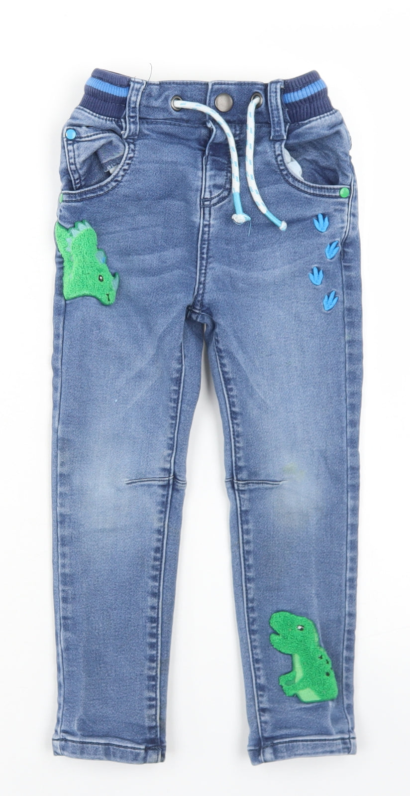 TU Boys Blue  Cotton Skinny Jeans Size 4-5 Years  Regular Drawstring - Dinosaurs