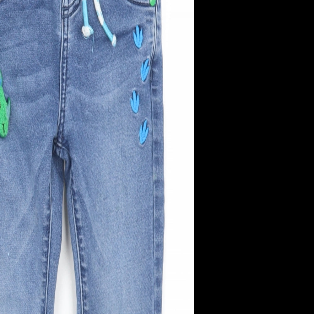 TU Boys Blue  Cotton Skinny Jeans Size 4-5 Years  Regular Drawstring - Dinosaurs