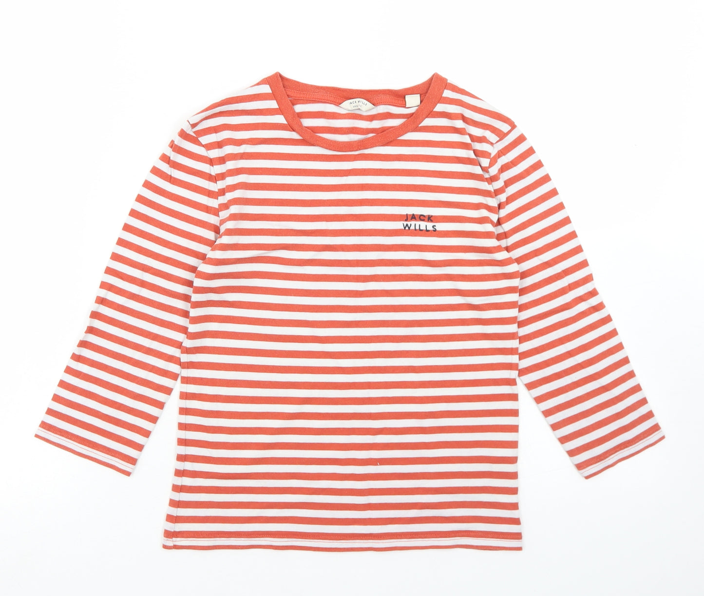 Jack Wills Womens Orange Striped Cotton Basic T-Shirt Size 10 Round Neck
