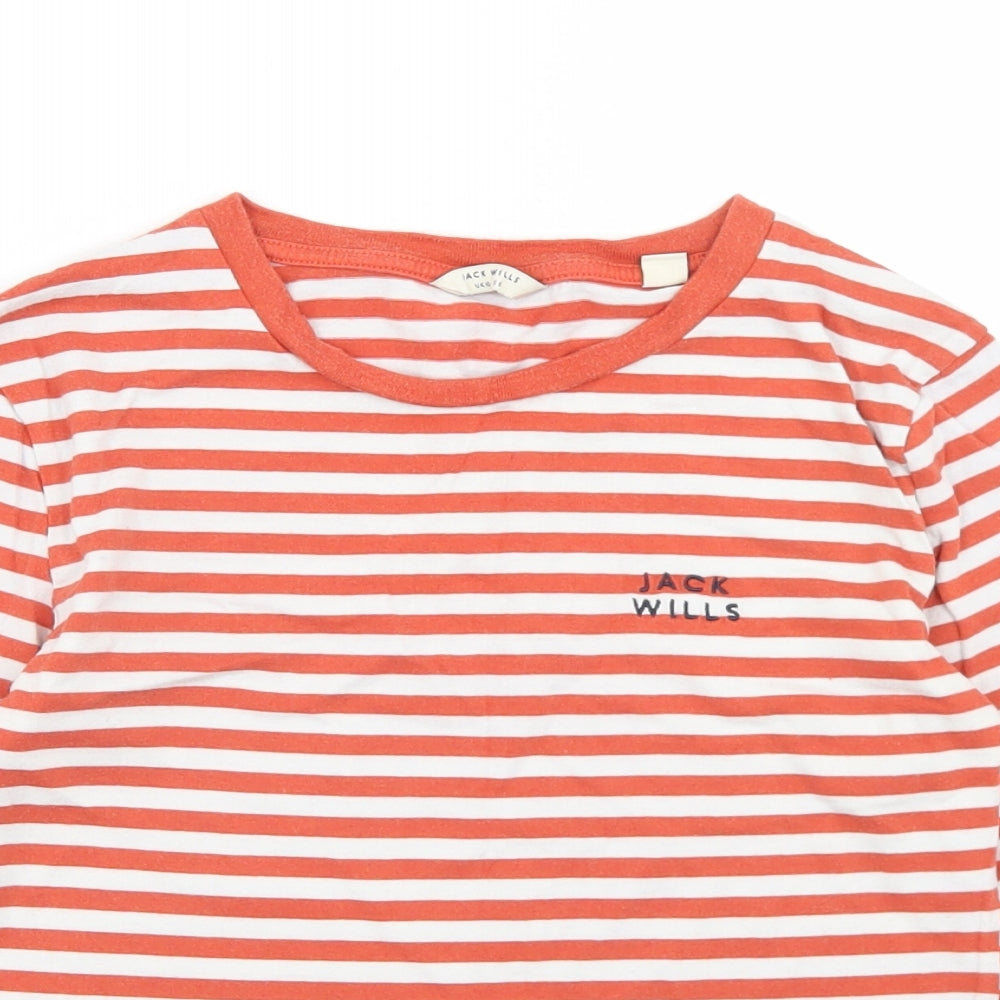 Jack Wills Womens Orange Striped Cotton Basic T-Shirt Size 10 Round Neck