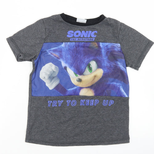 George Boys Grey  Polyester Basic T-Shirt Size 9-10 Years Crew Neck  - Sonic The Hedgehog