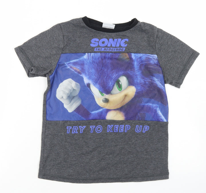 George Boys Grey Polyester Basic T-Shirt Size 9-10 Years Crew Neck - Sonic The Hedgehog