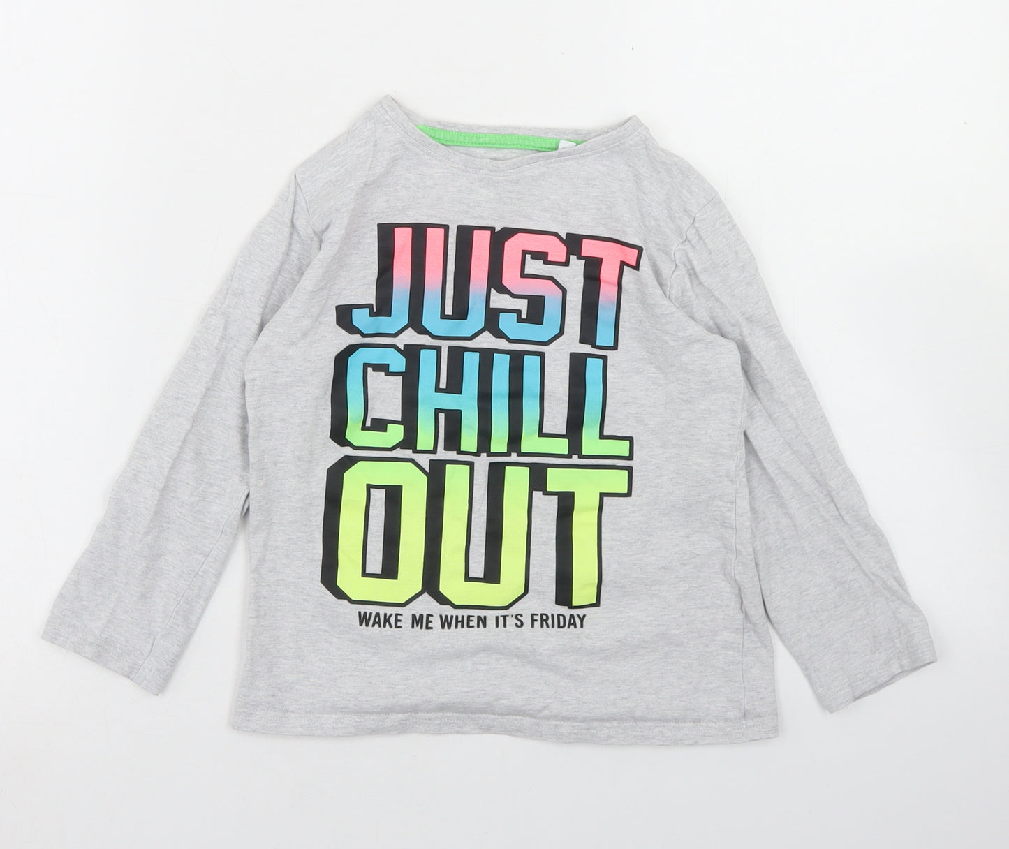 Bluezoo Boys Grey  Cotton Basic T-Shirt Size 6-7 Years Crew Neck  - Just Chill Out