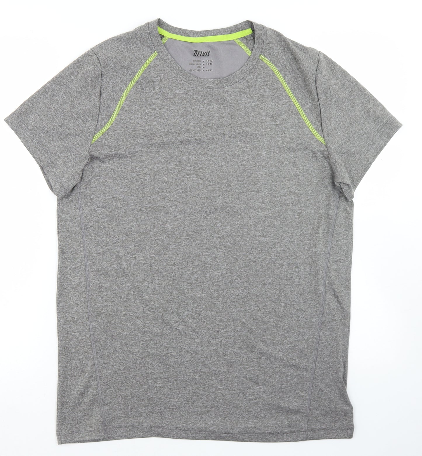 Crivit Mens Grey  Polyester Basic T-Shirt Size M Round Neck