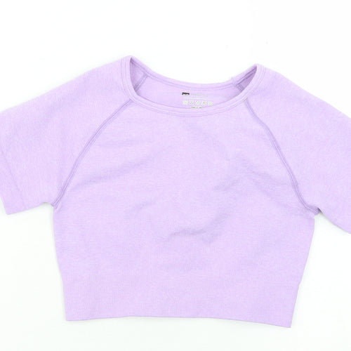 Preworn Womens Purple  Nylon Cropped T-Shirt Size XS Round Neck