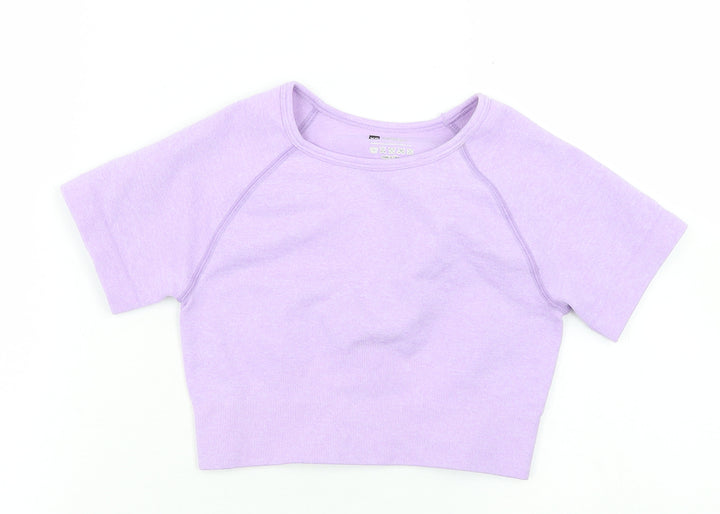 Preworn Womens Purple Nylon Cropped T-Shirt Size XS Round Neck