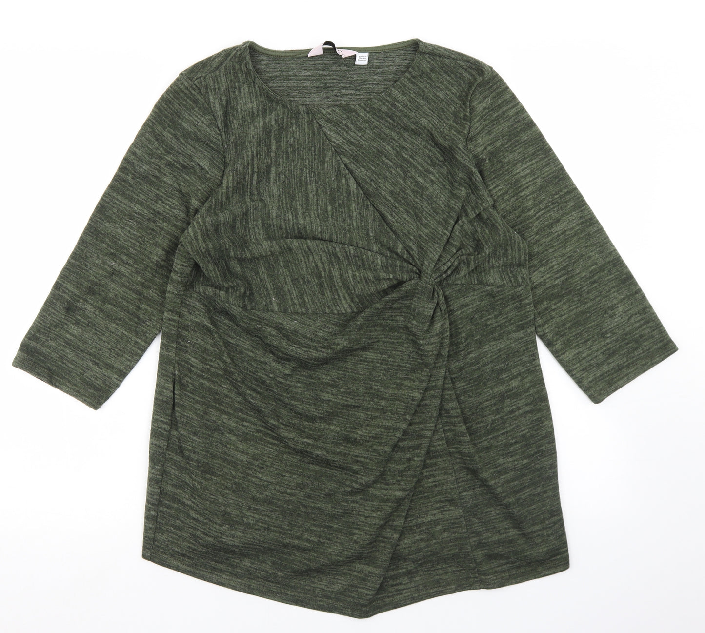 Dorothy Perkins Womens Green  Polyester Basic T-Shirt Size 16 Round Neck - knot front