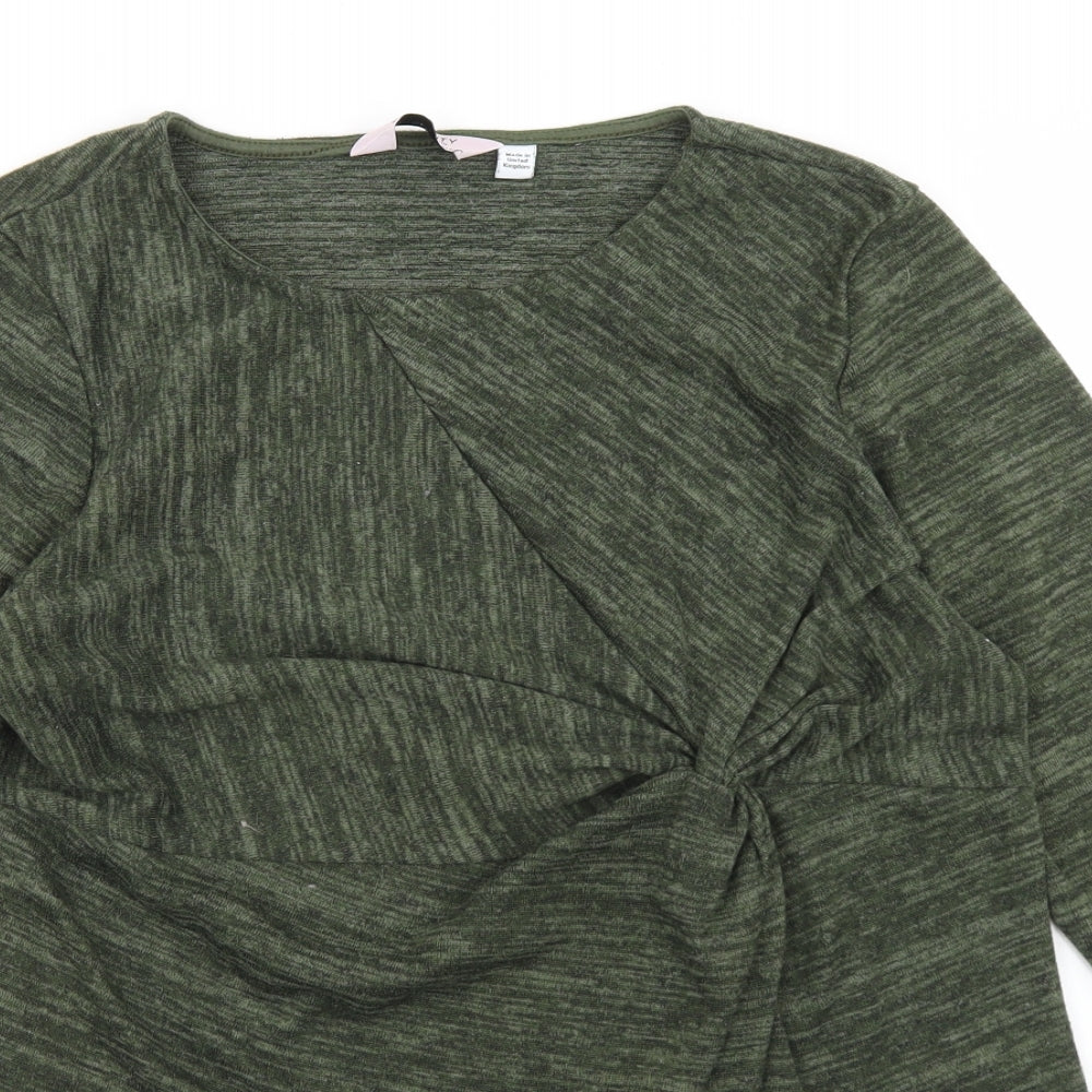 Dorothy Perkins Womens Green  Polyester Basic T-Shirt Size 16 Round Neck - knot front