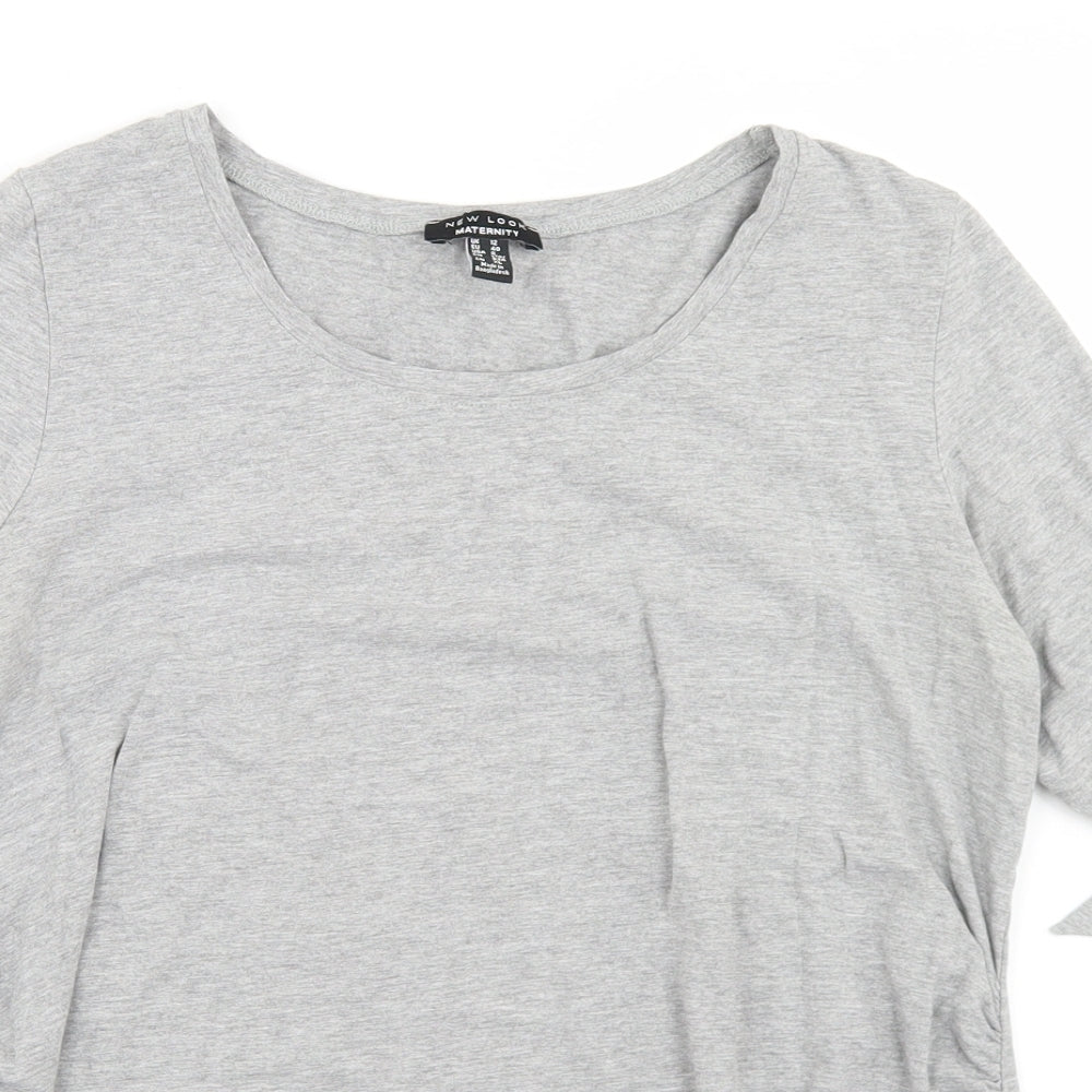 New Look Womens Grey  Cotton Basic T-Shirt Size 12 Round Neck