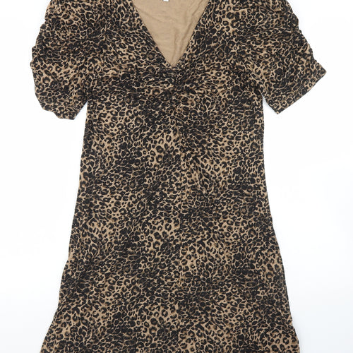 NEXT Womens Brown Animal Print Viscose Fit & Flare  Size 8  V-Neck