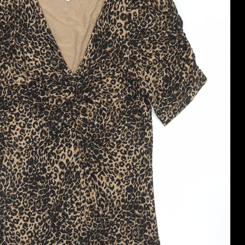 NEXT Womens Brown Animal Print Viscose Fit & Flare  Size 8  V-Neck