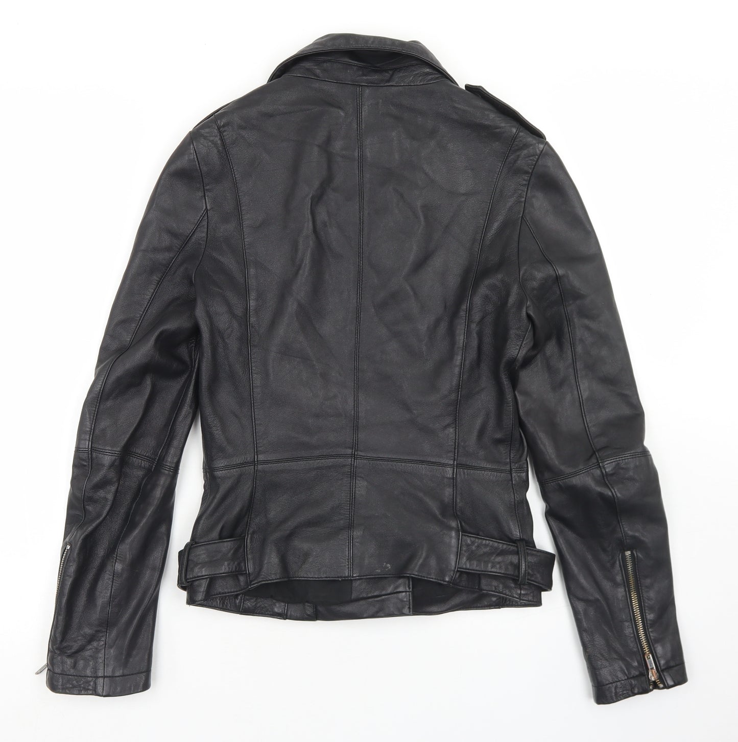 Zara Womens Black   Biker Jacket Size XS  Zip - Lambskin