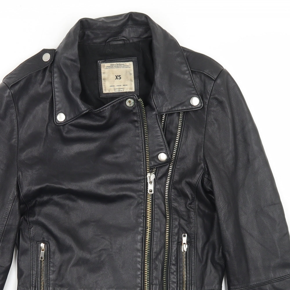 Zara Womens Black   Biker Jacket Size XS  Zip - Lambskin