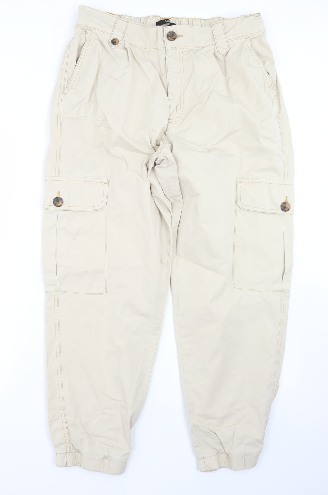George Womens Beige  Cotton Cargo Trousers Size 16 L25 in Regular Button