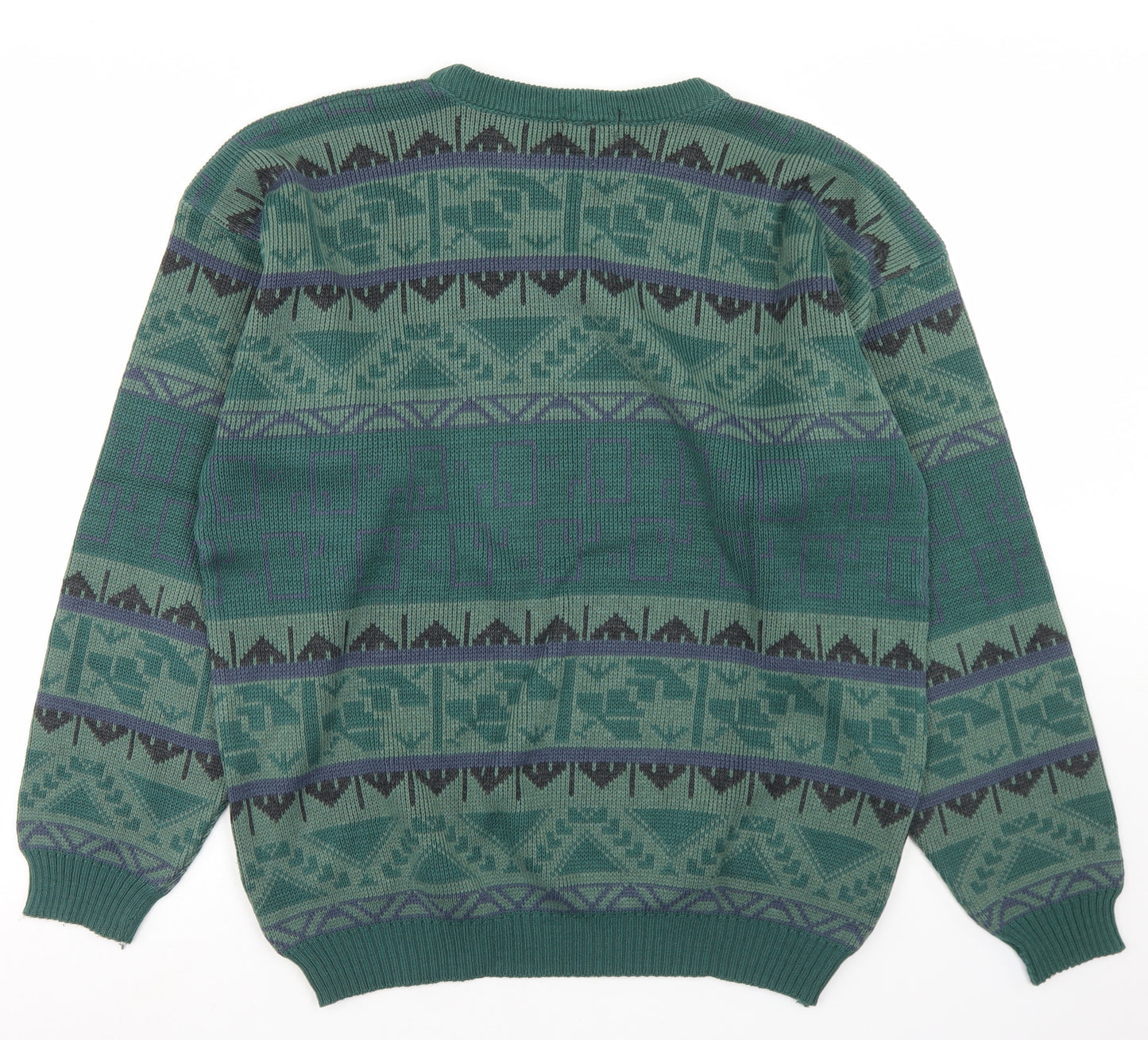 1880 Mens Green Crew Neck Geometric Acrylic Pullover Jumper Size L