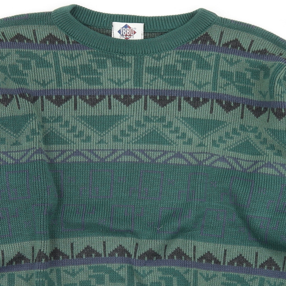 1880 Mens Green Crew Neck Geometric Acrylic Pullover Jumper Size L