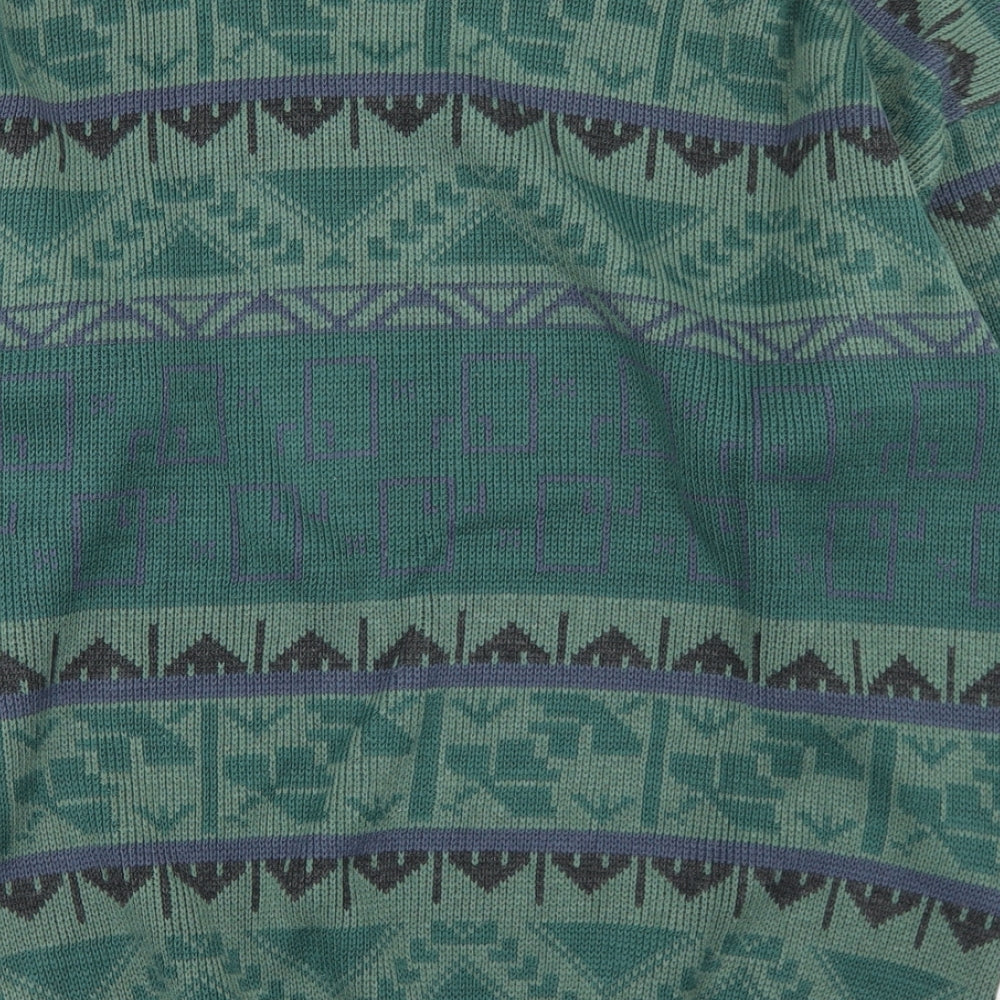 1880 Mens Green Crew Neck Geometric Acrylic Pullover Jumper Size L