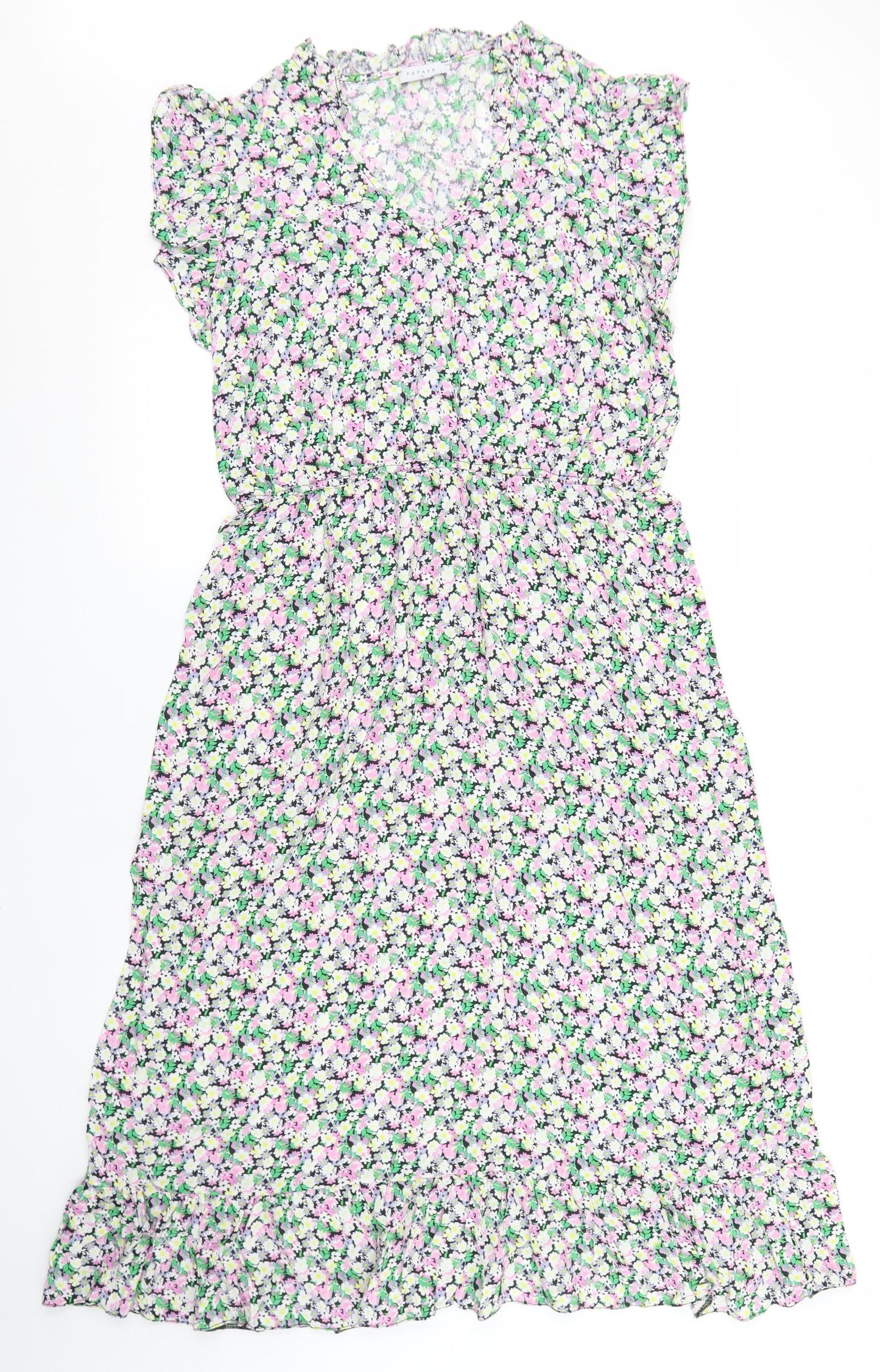 Papaya Womens Multicoloured Floral Viscose Fit & Flare  Size 16  V-Neck