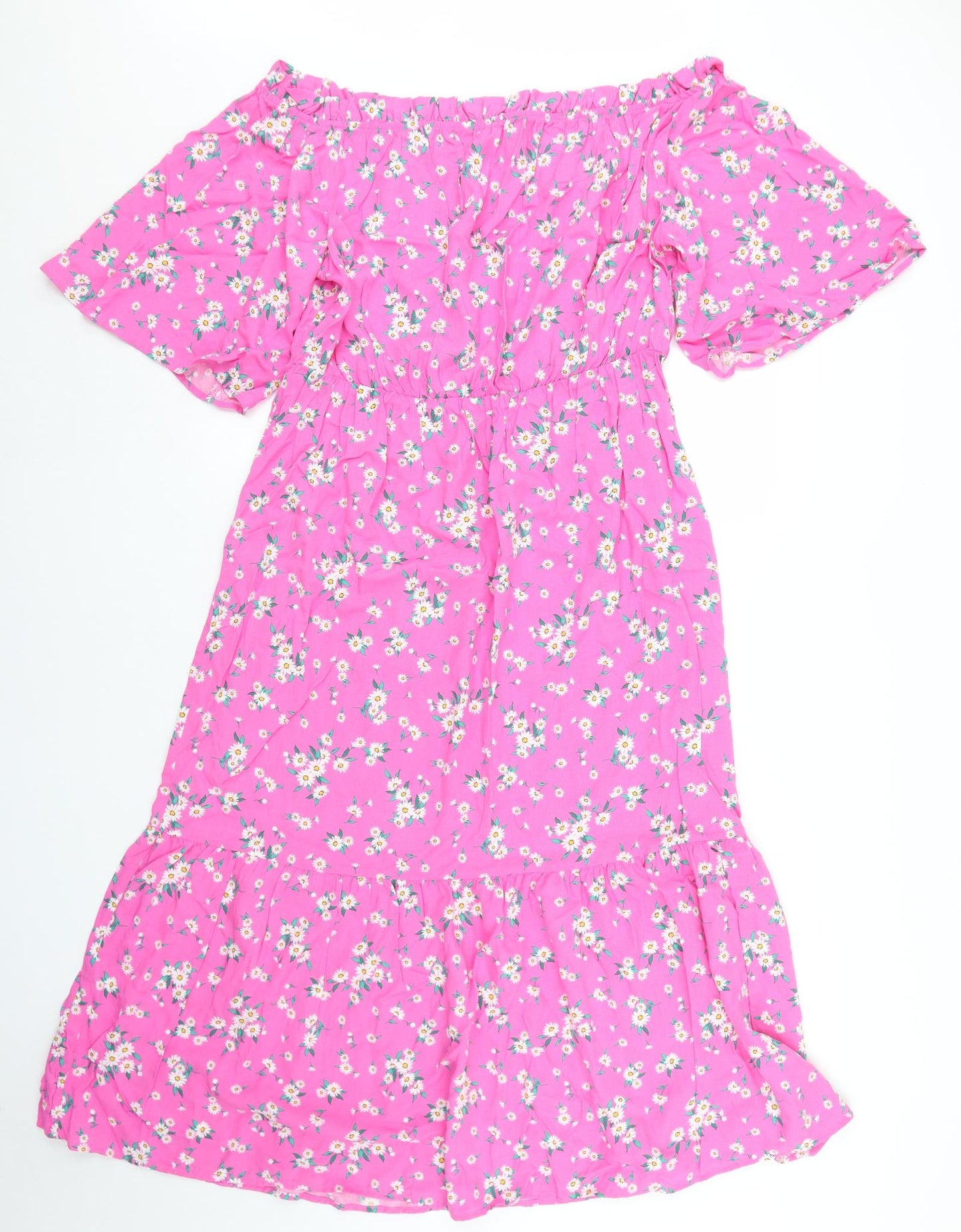 Papaya Womens Pink Floral Viscose A-Line  Size 16  Off the Shoulder  - Smock dress