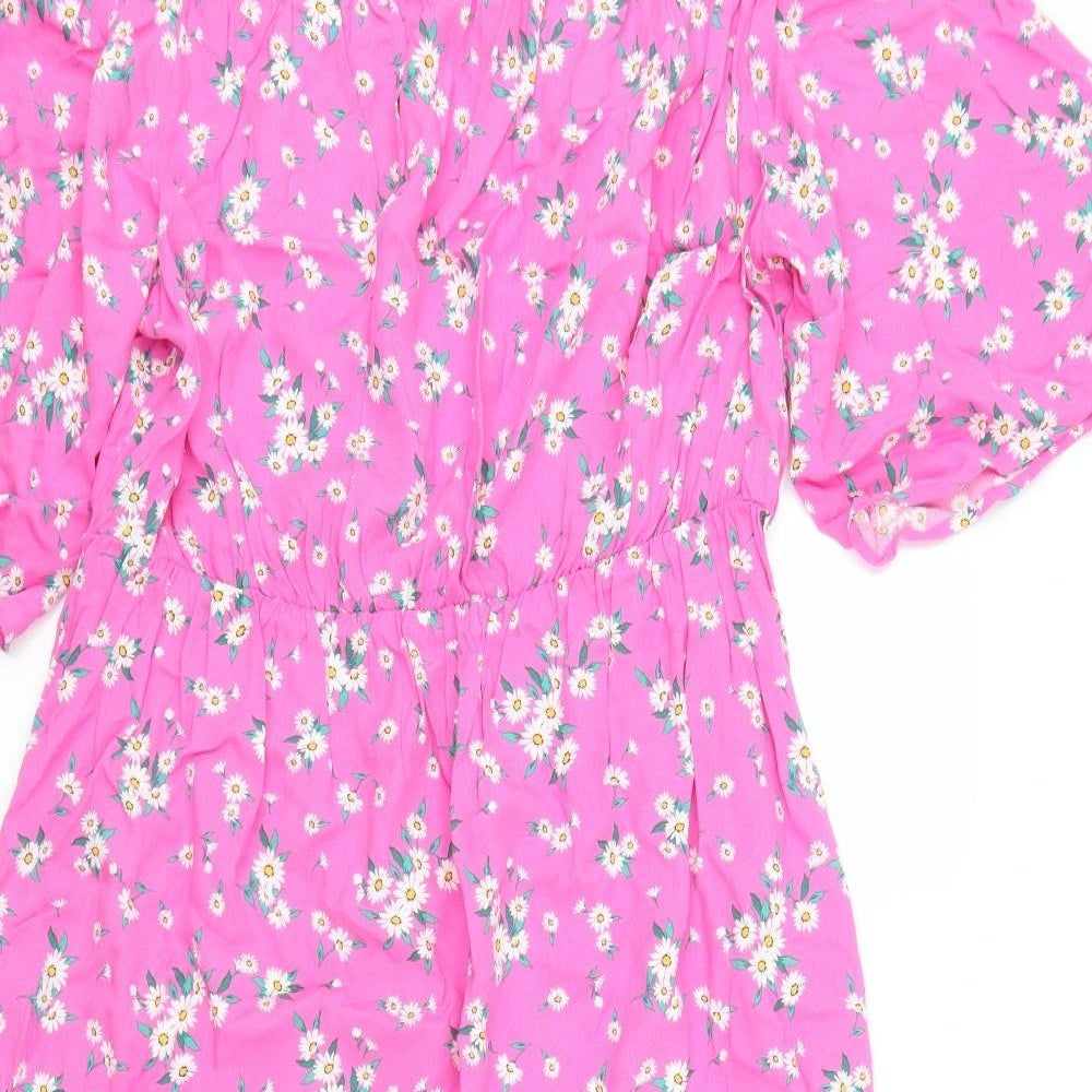 Papaya Womens Pink Floral Viscose A-Line  Size 16  Off the Shoulder  - Smock dress