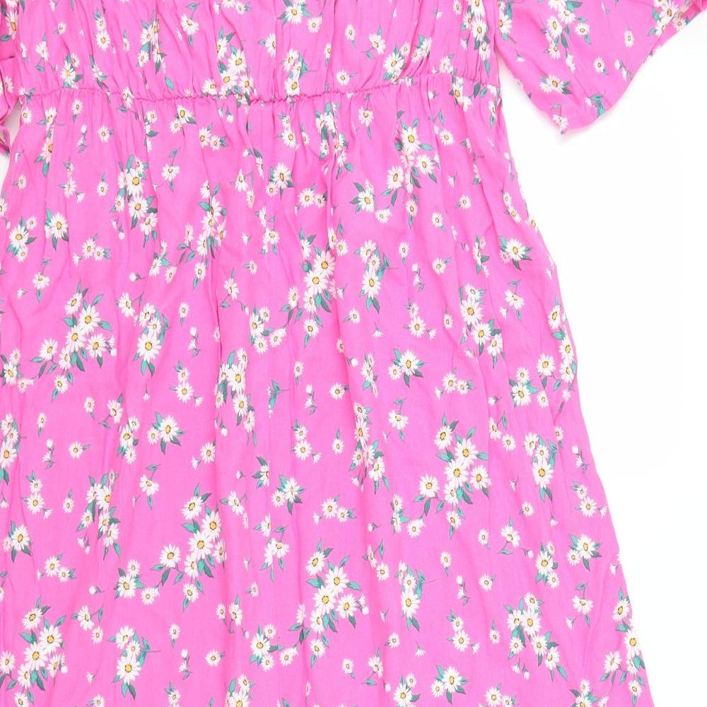 Papaya Womens Pink Floral Viscose A-Line  Size 16  Off the Shoulder  - Smock dress