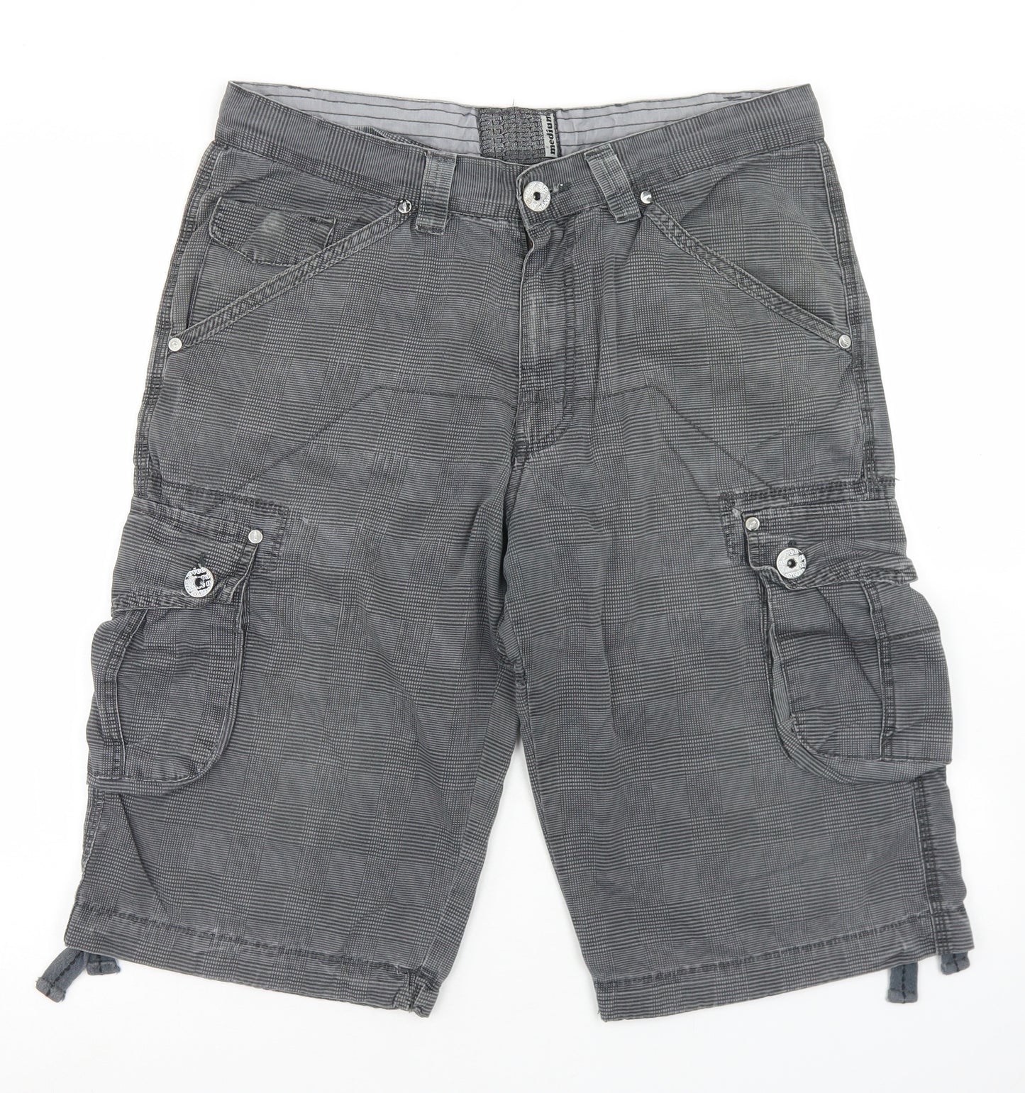 Kickers Mens Grey Plaid Cotton Cargo Shorts Size M L10 in Regular Button